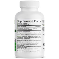 Bronson Rhodiola Rosea capsules label highlights gluten-free and non-GMO features.