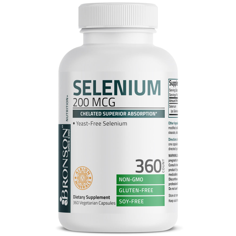 Bronson Selenium 200 mcg packaging on a shelf for daily routine.