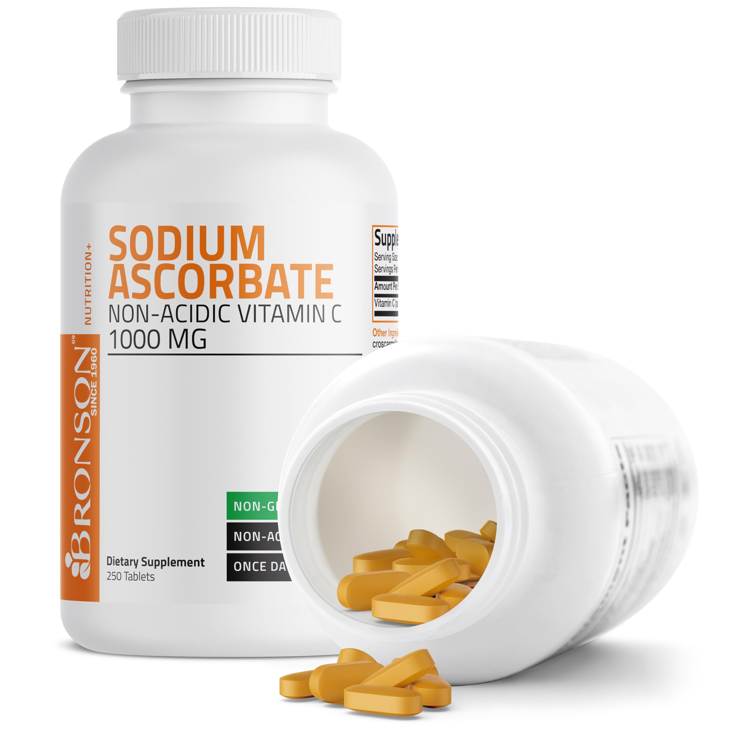 Bronson Sodium Ascorbate 1000 mg bottle stamp from New York cGMP facility