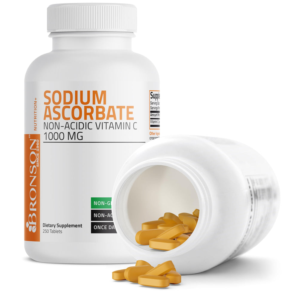 Bronson Sodium Ascorbate 1000 mg bottle stamp from New York cGMP facility