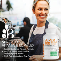 Bronson Super B 100 label detail emphasizes complete B vitamin spectrum