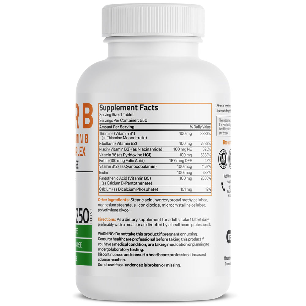 Bronson Super B 100 tablets closeup highlights compact B-complex for daily support