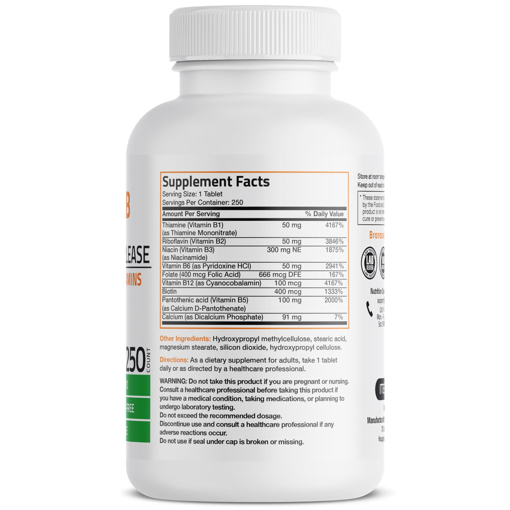 Bronson Super B Complex tablets, close-up, compact daily energy source.
