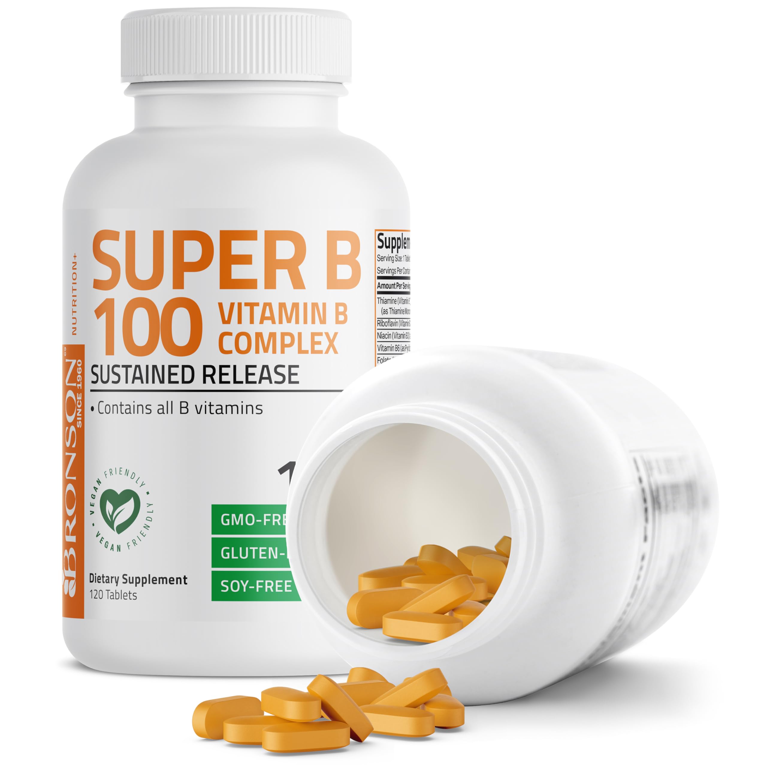 Bronson Super B100 tablets neatly stacked convey a simple daily dosing routine.