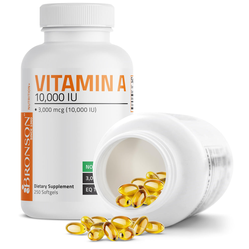 Inside view of Bronson Vitamin A softgel capsules inside a bottle.