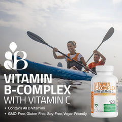 Bronson Vitamin B Complex bottle with glass, convenient daily energy support