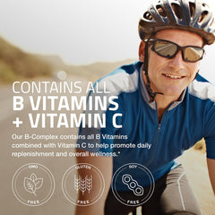 Bronson Vitamin B Complex label close-up highlighting Non-GMO and gluten-free features