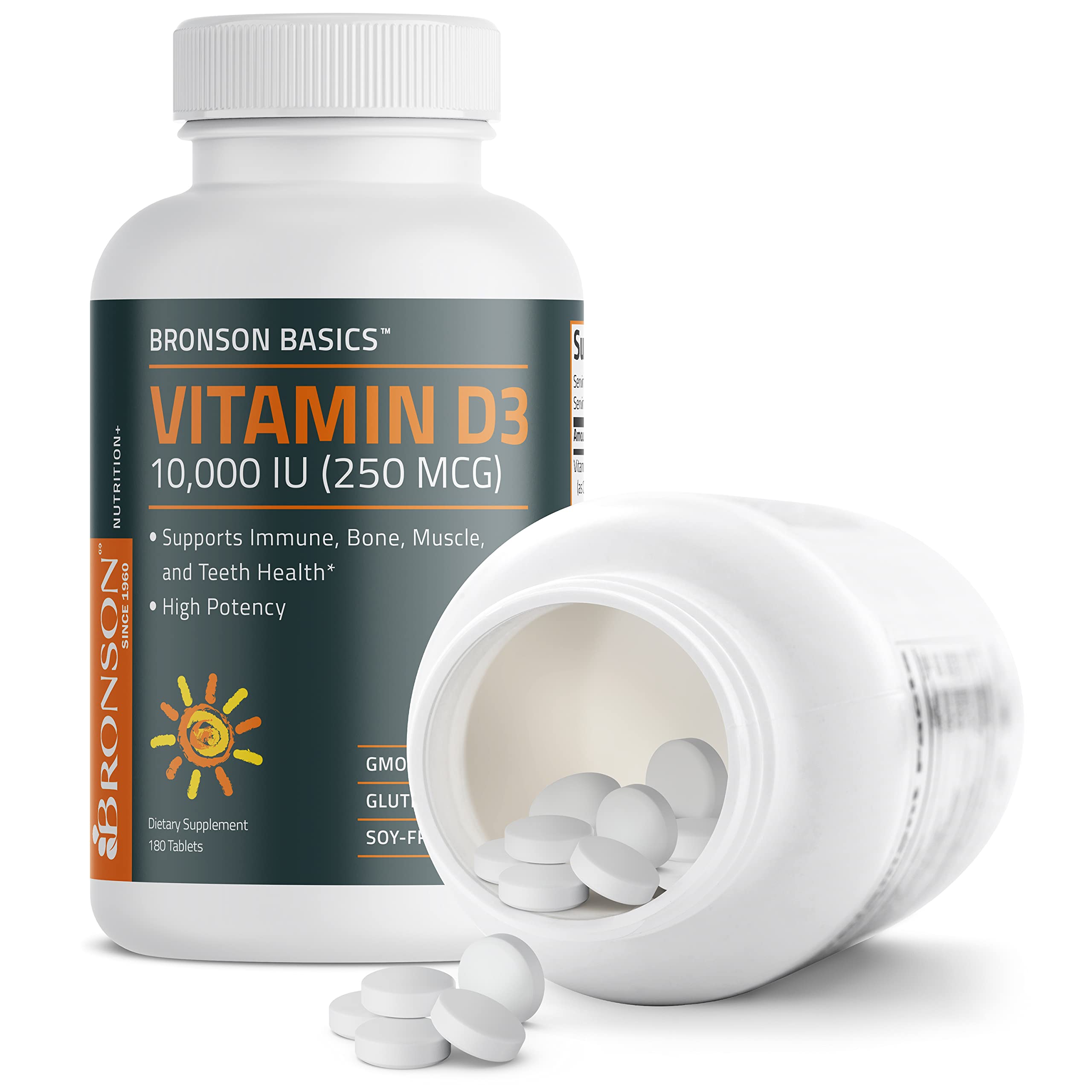 Bronson Vitamin D3 bottle cap close-up emphasizing quality standards.