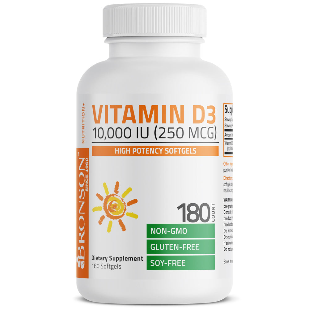 Detail of non-GMO formula on Bronson Vitamin D3 packaging.