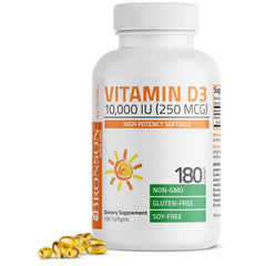 Bronson Vitamin D3 10,000 IU softgel bottle for daily immune and bone support.