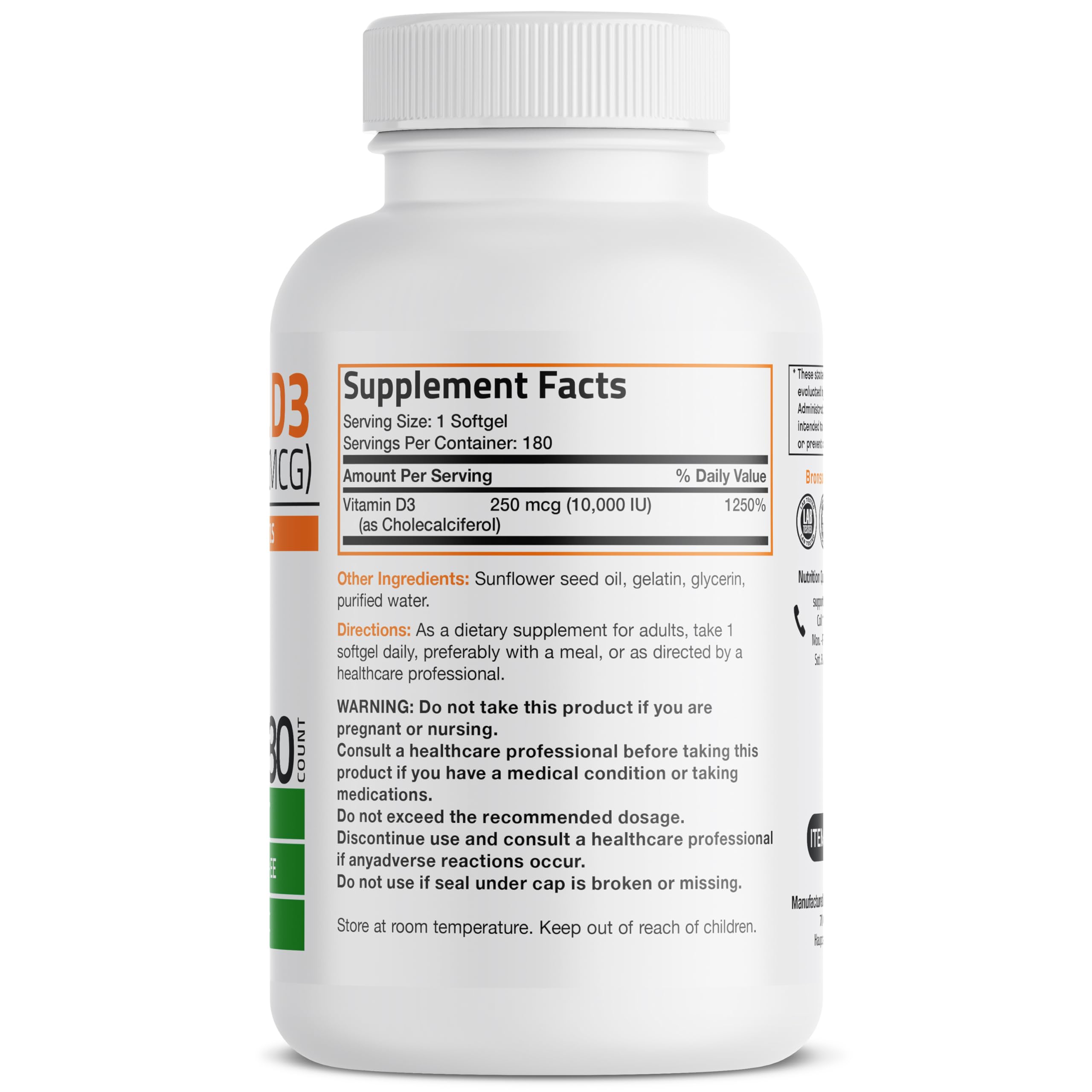 Bronson Vitamin D3 softgels close-up highlighting potency and quality.