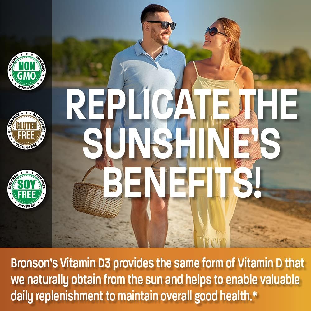 Bronson Vitamin D3 10,000 IU bottle on shelf emphasizes reliable daily use.