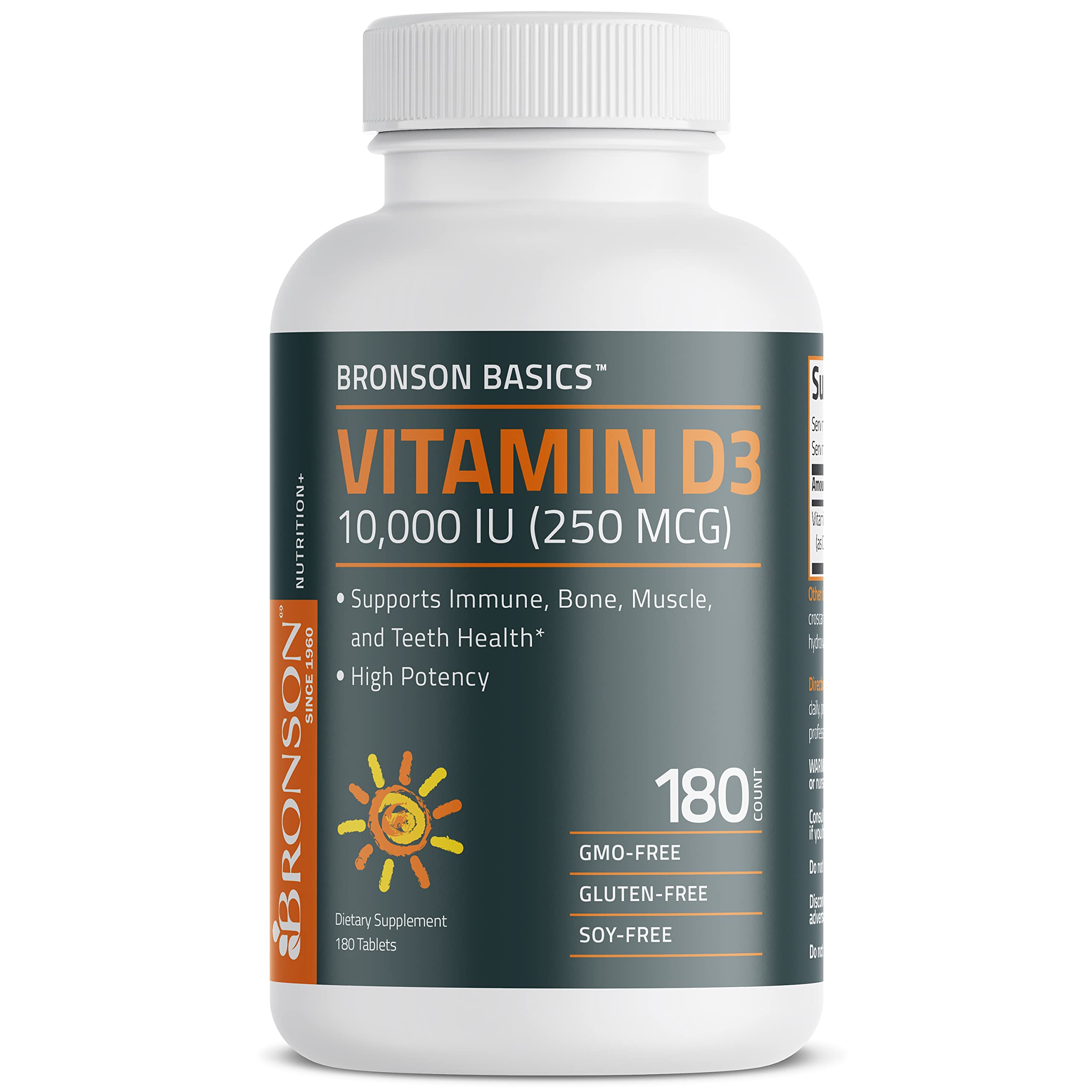 Bronson Vitamin D3 tablets on wood surface suggest daily routines.