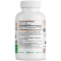 Bronson Vitamin D3 5000 IU label close-up highlighting organic certification.