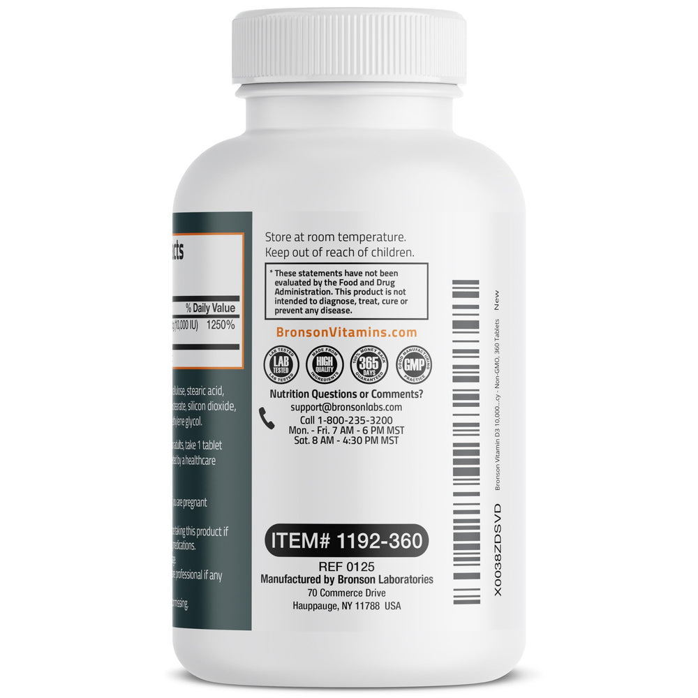 Bronson Vitamin D3 tablet closeup emphasizing potency and purity.