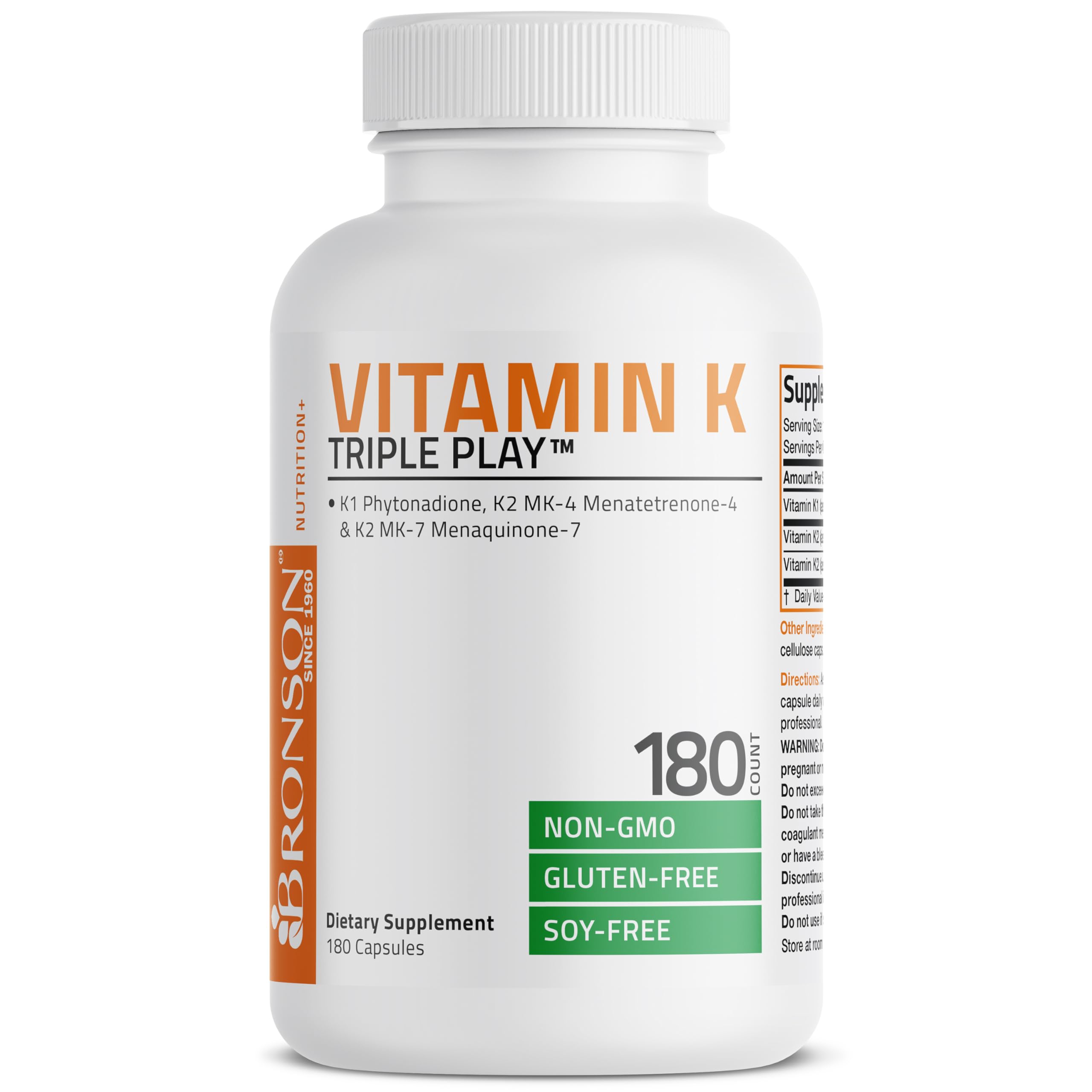 Bronson Vitamin K Triple Play bottle with scoop for easy dosing.