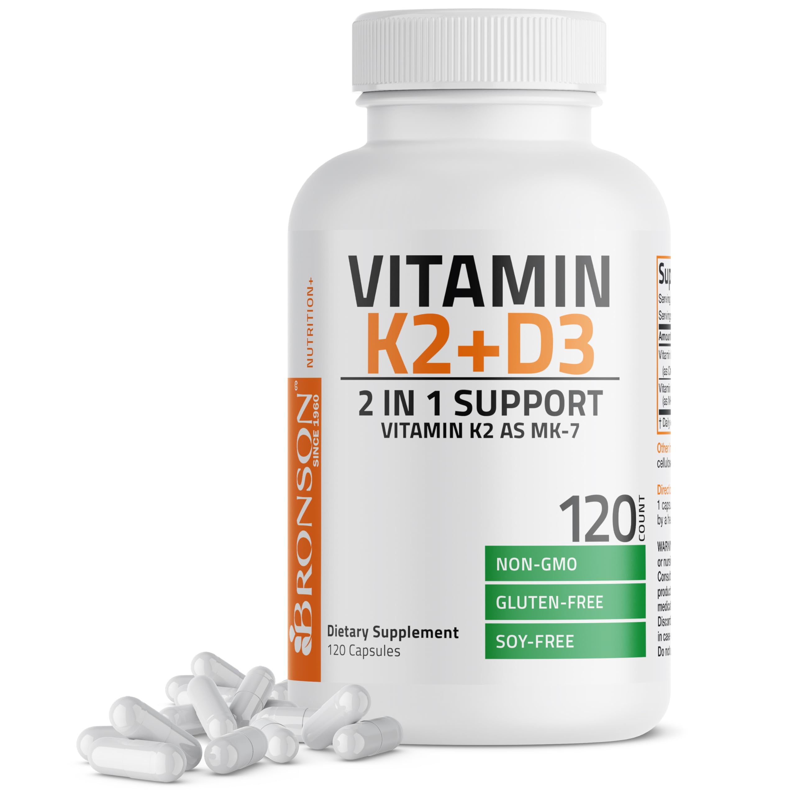 Bronson Vitamin K2 MK-7 with D3 bottle front supports daily supplement routine