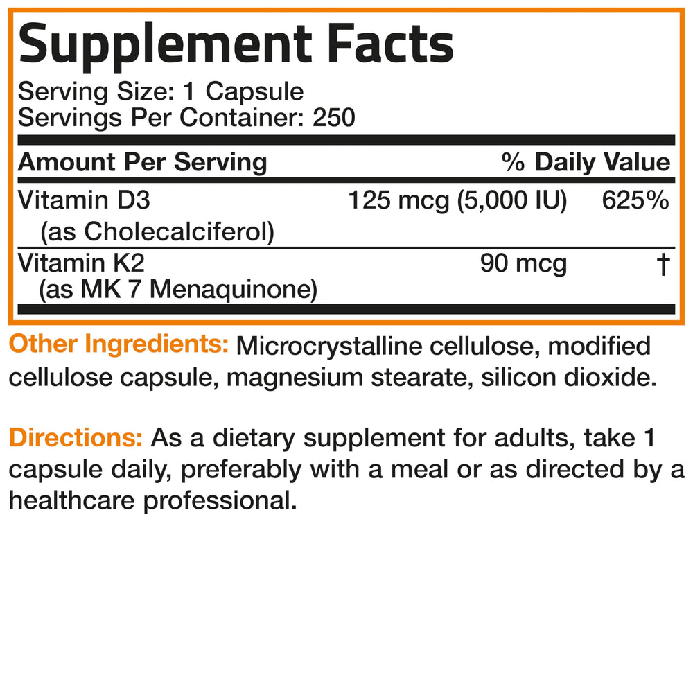 Bronson Vitamin K2 D3 in use, supports balanced calcium distribution.