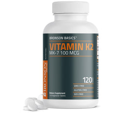 Bronson Vitamin K2 MK-7 100 mcg tablets bottle for daily bone support.