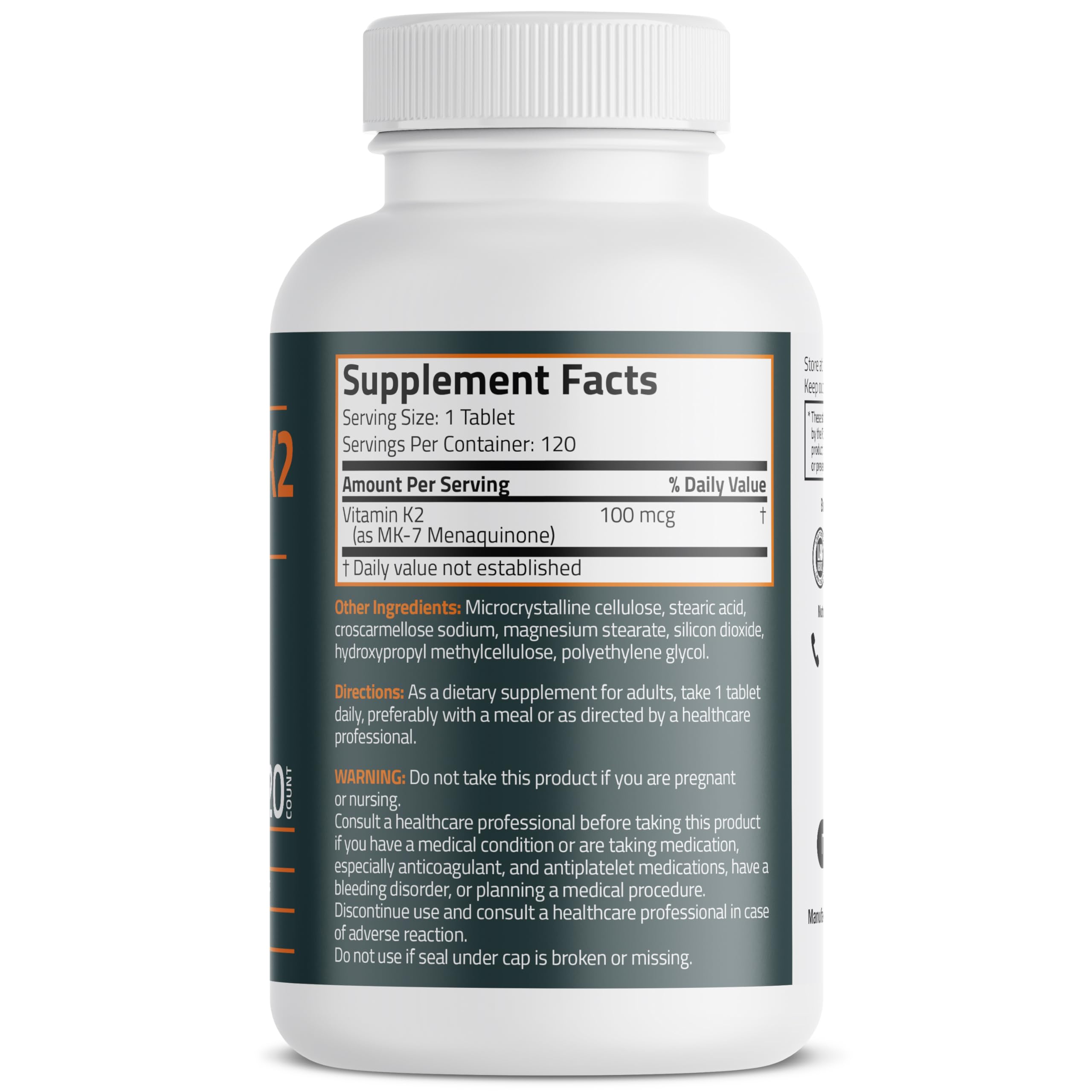 Bronson Vitamin K2 MK-7 bone-support tablets pack emphasizes calcium balance.