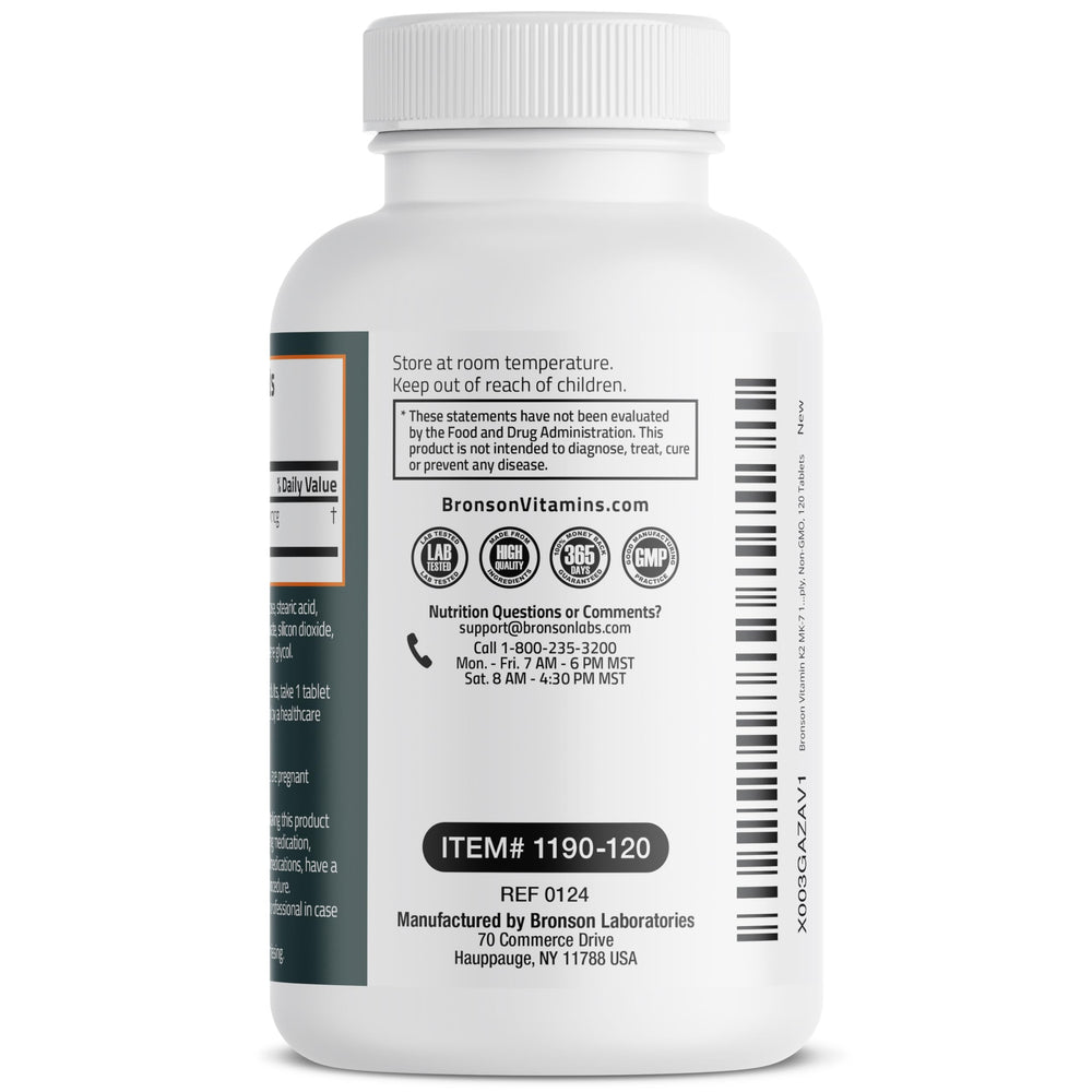 Bronson Vitamin K2 MK-7 tablet being held demonstrates easy daily intake.