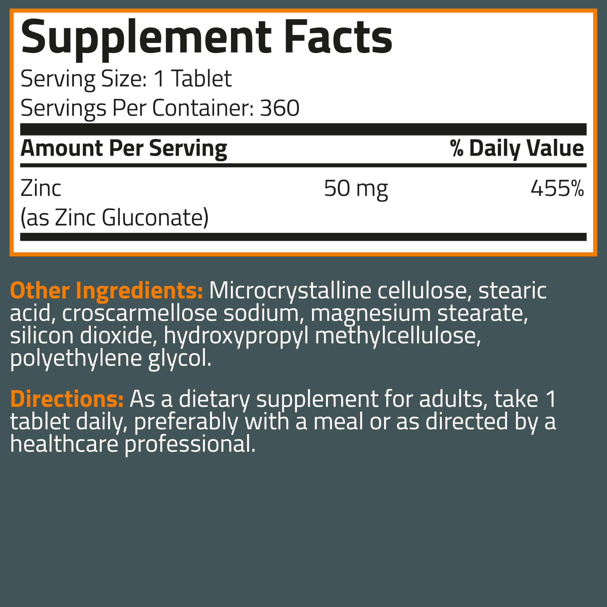 Bronson Zinc 50 mg in use with glass of water emphasizes convenient daily intake