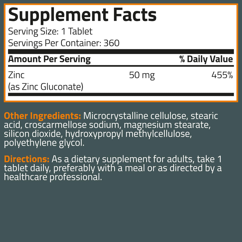 Bronson Zinc 50 mg in use with glass of water emphasizes convenient daily intake