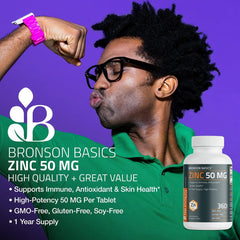 Bronson Zinc tablets inside bottle ready for convenient daily use.