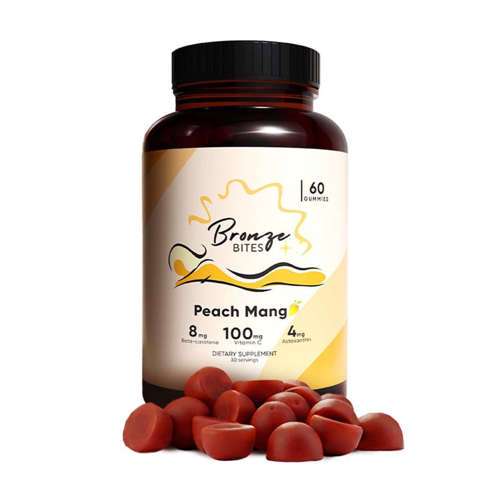Bronze Bites tanning gummies in peach mango flavor for daily skin glow