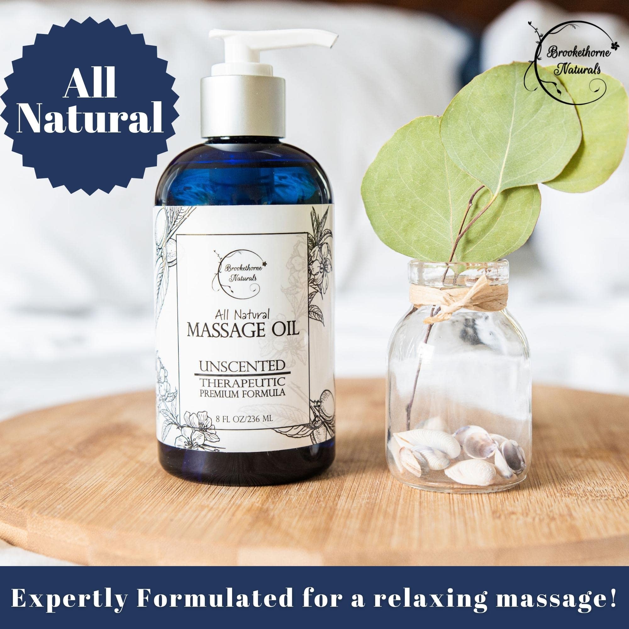 Brookethorne Unscented Massage Oil ingredients close-up showing versatile carrier base