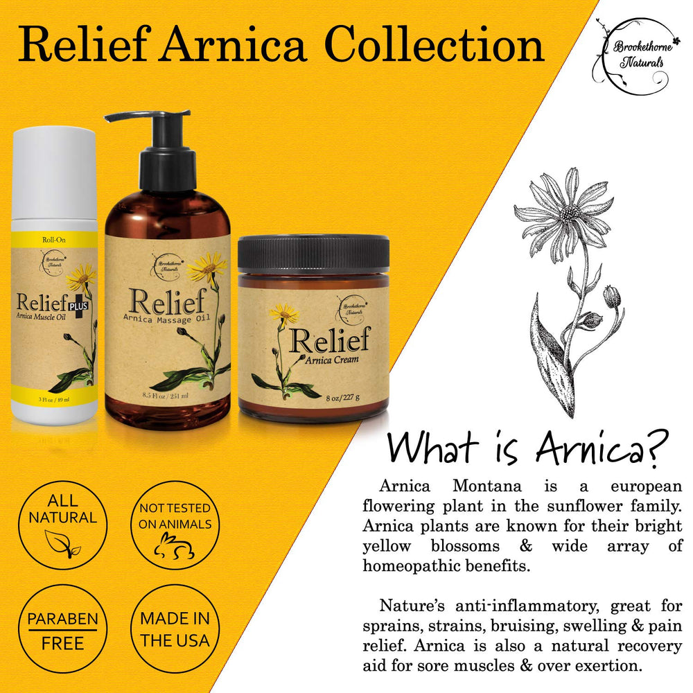 Brookethorne Relief Arnica Cream offers skin hydration with natural botanicals.