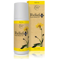 Brookethorne Naturals Relief Plus Roll-On bottle for targeted, non-greasy muscle relief.