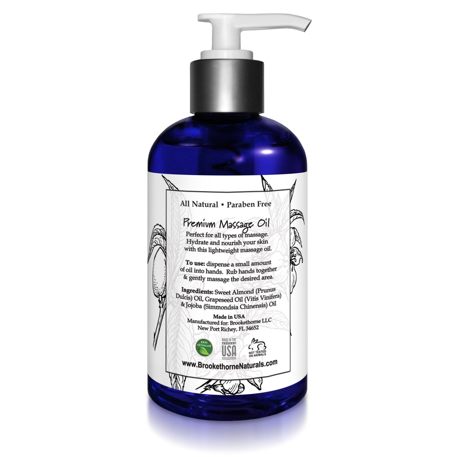 Brookethorne Unscented Massage Oil Made in the USA for clean, fragrance-free care