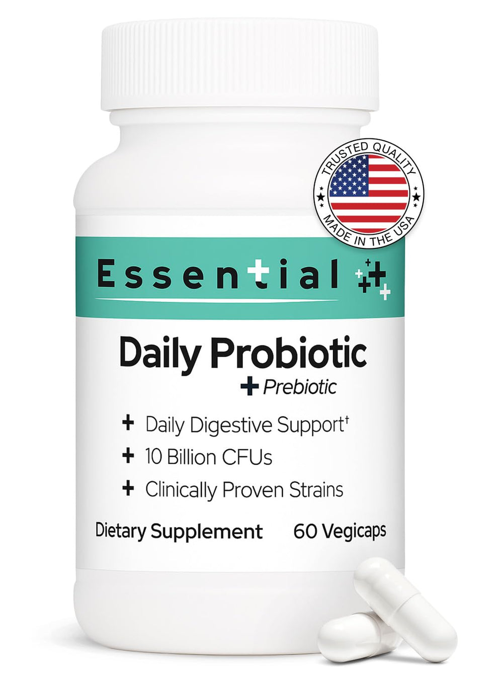 Brookfield Essential Probiotic 10 Billion CFU bottle for daily digestive support.