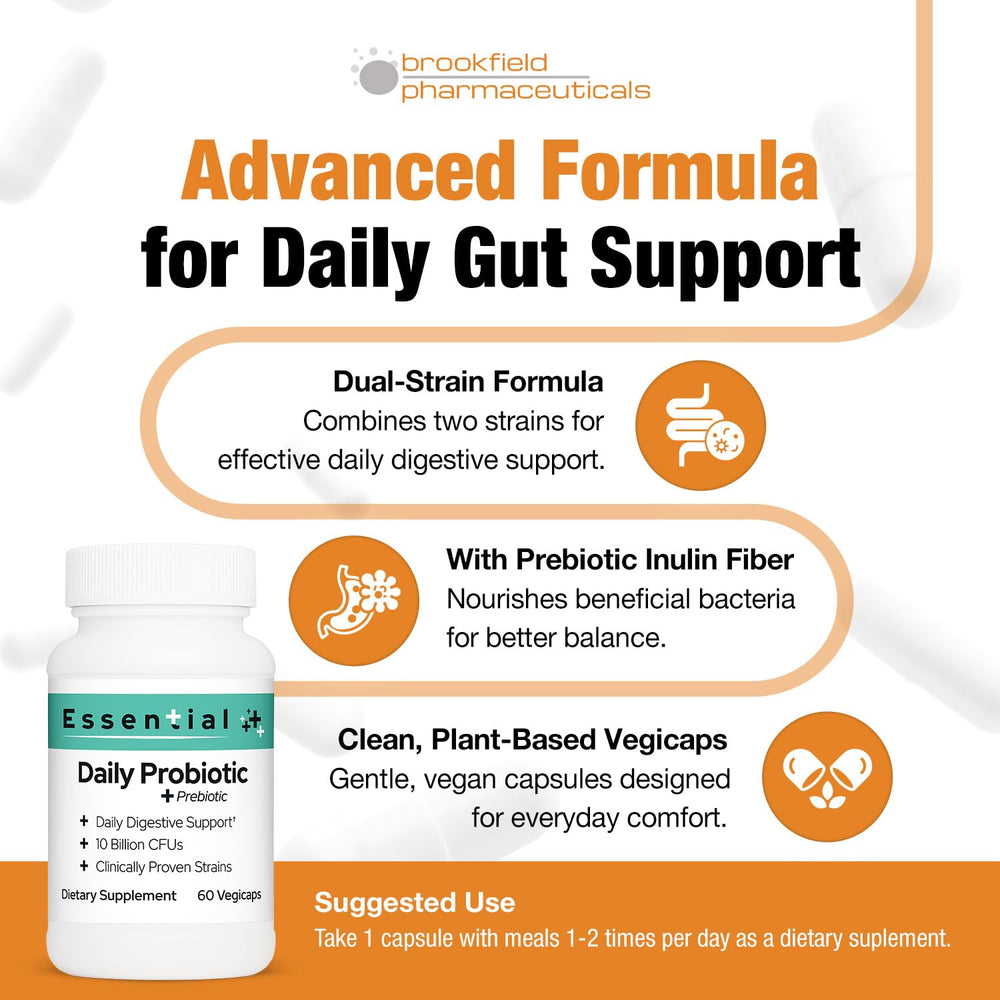 Brookfield Essential Probiotic 60-vegicaps packaging for convenient daily use.
