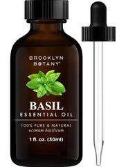 Brooklyn Botany Basil Essential Oil bottle for uplifting aromatherapy sessions