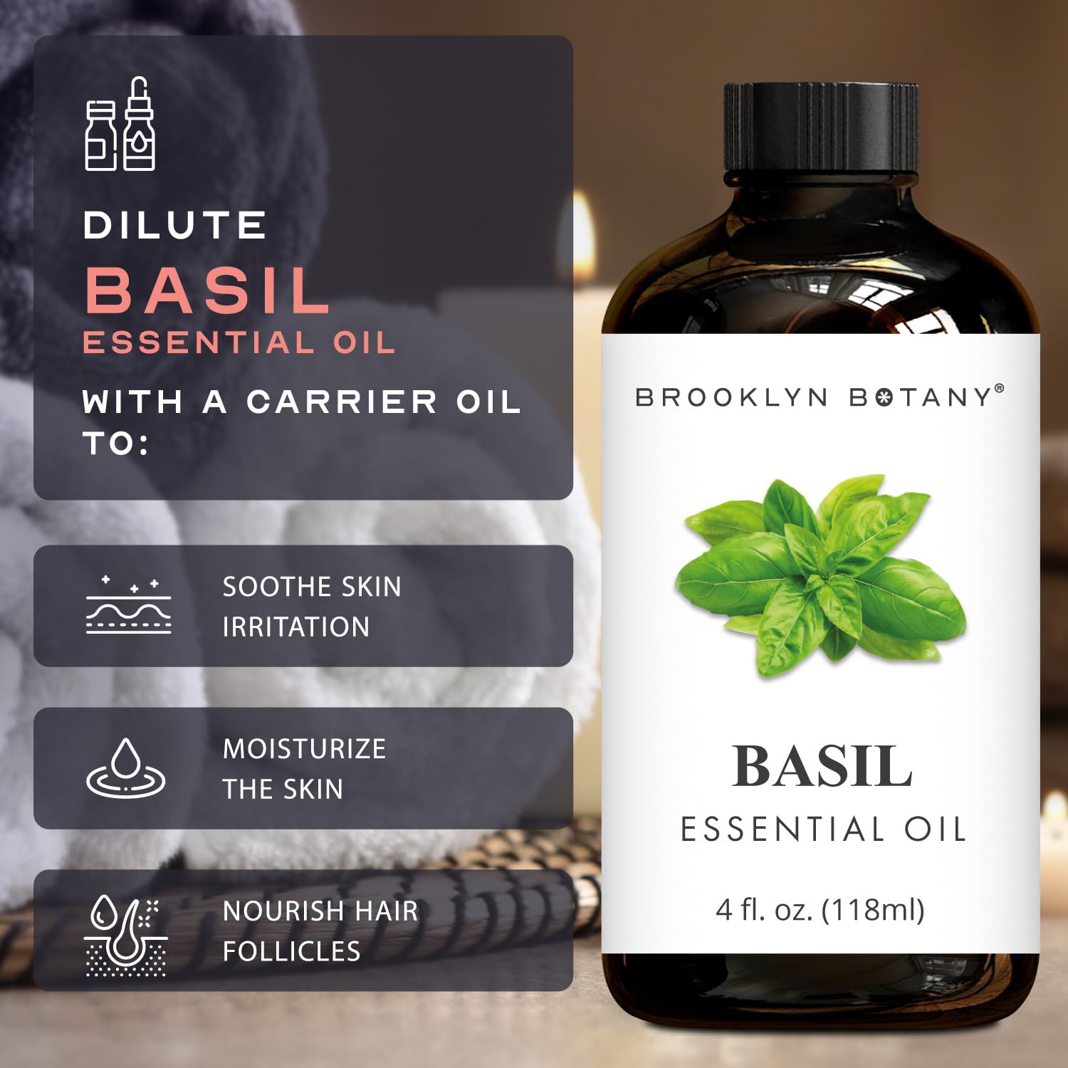 Brooklyn Botany Basil oil bottled in the USA for quality control.