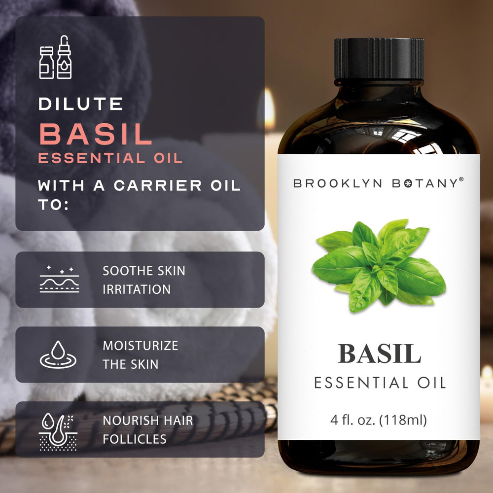Brooklyn Botany Basil oil bottled in the USA for quality control.