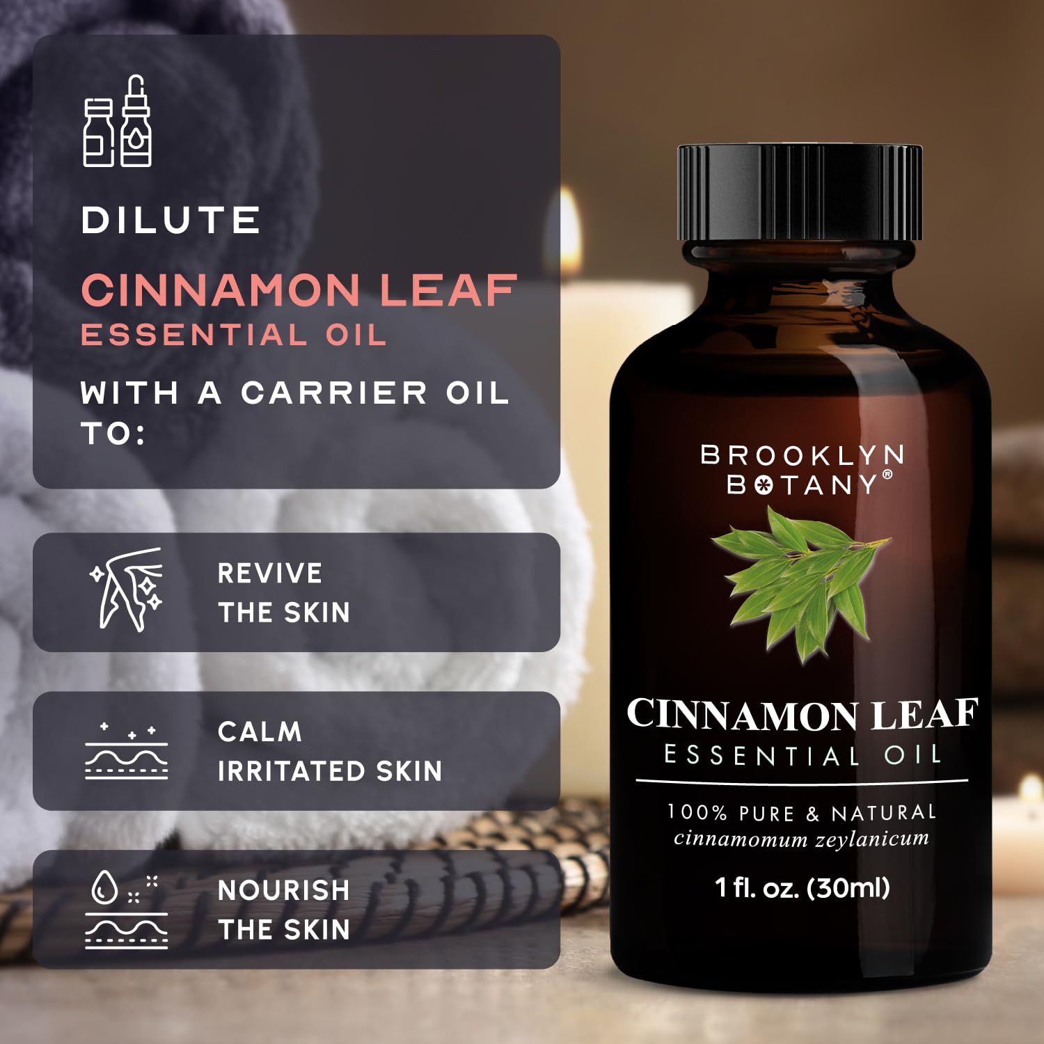 Brooklyn Botany Cinnamon Leaf Oil fragrance enriching room ambiance.