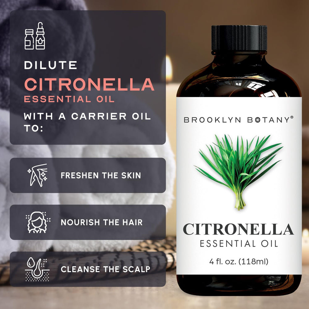 Packaging box for Brooklyn Botany Citronella oil highlighting USA bottling.