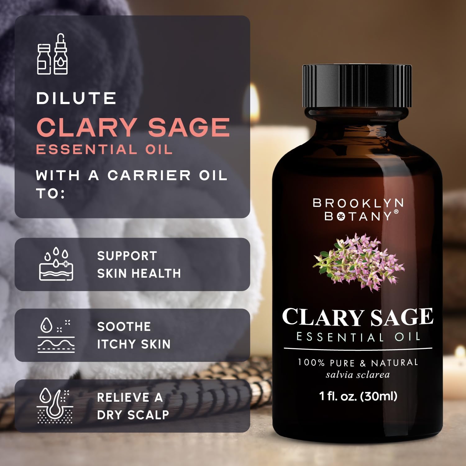 Brooklyn Botany Clary Sage Oil bottled in the USA for freshness