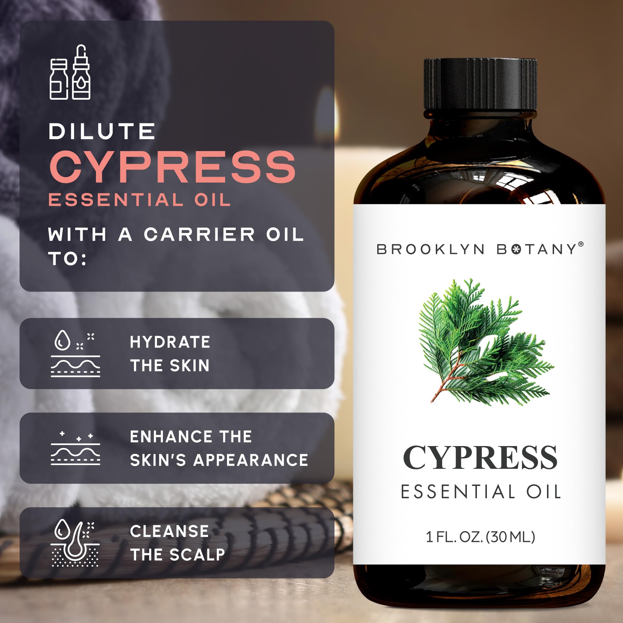 Bottle shows dilution guidance before skin application.