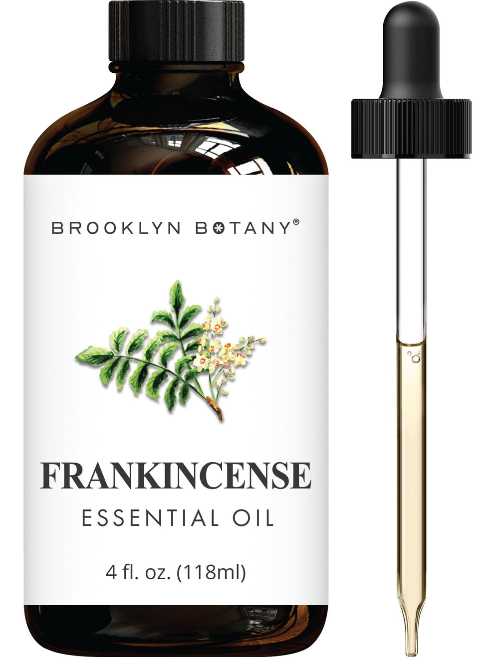 Brooklyn Botany frankincense oil bottle in amber glass preserves potency for diffusers
