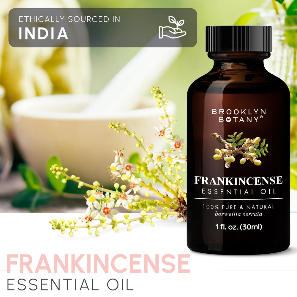 Brooklyn Botany Frankincense oil in a diffuser creating a soothing atmosphere.