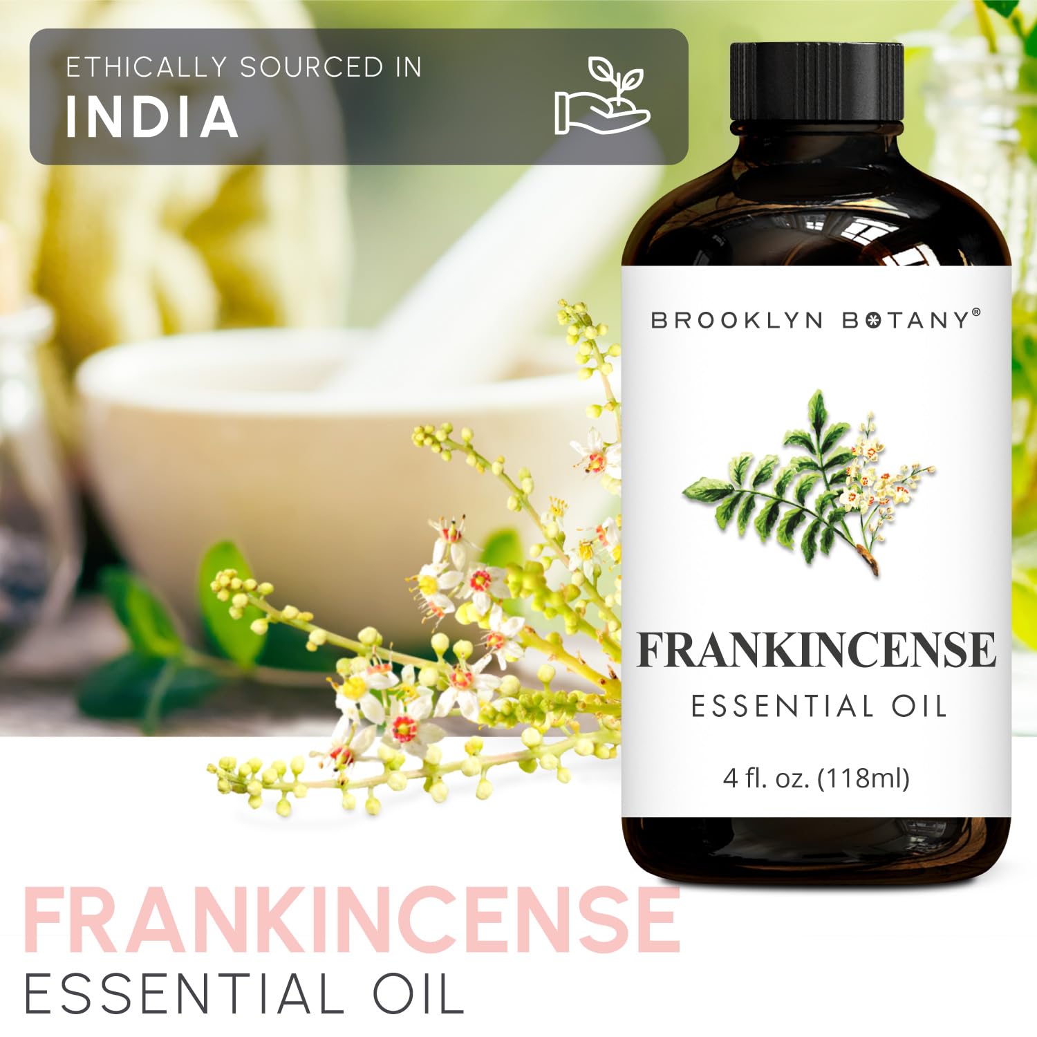 Brooklyn Botany frankincense oil in diffuser promotes calming aromatherapy sessions