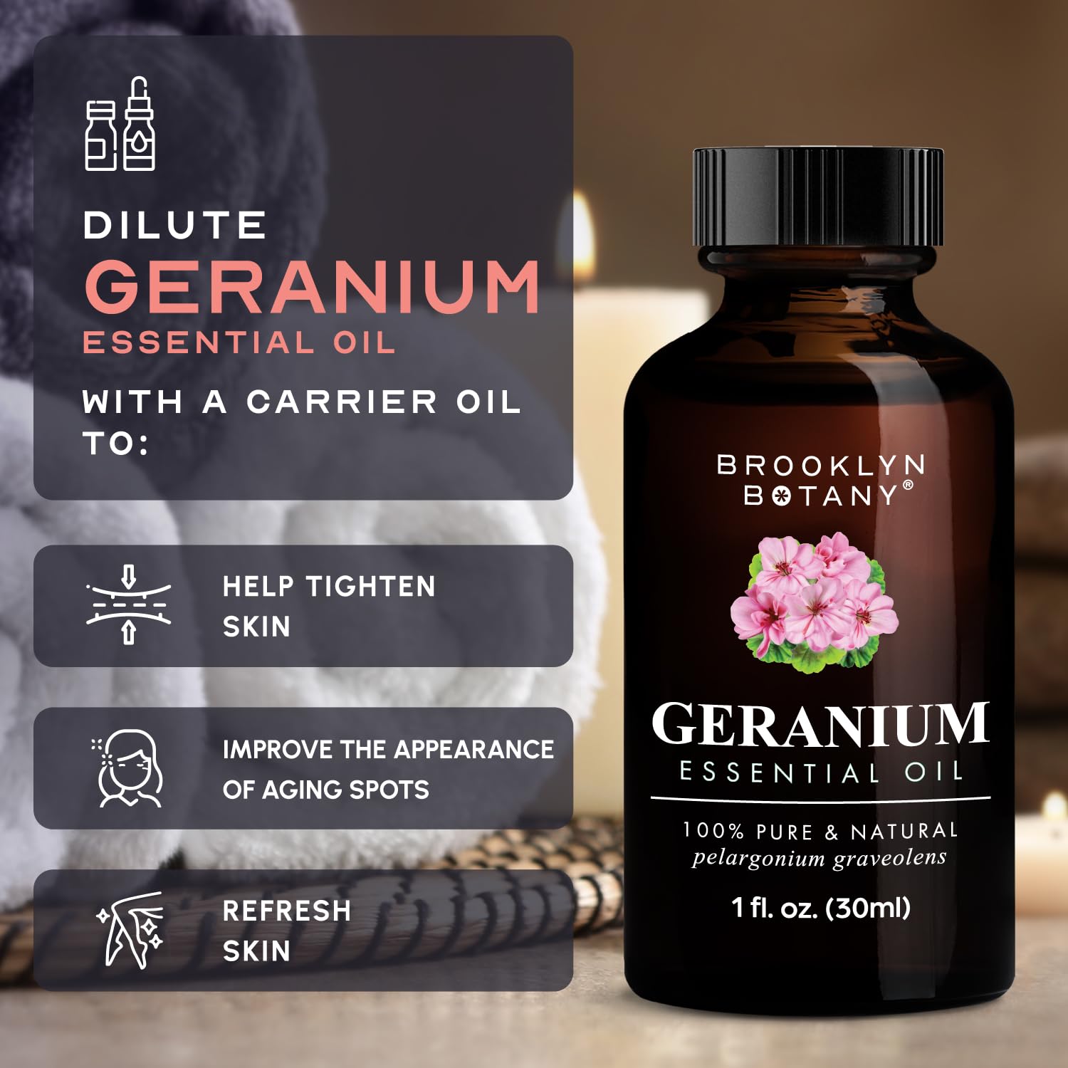 Diffuser-ready Brooklyn Botany Geranium Essential Oil in use