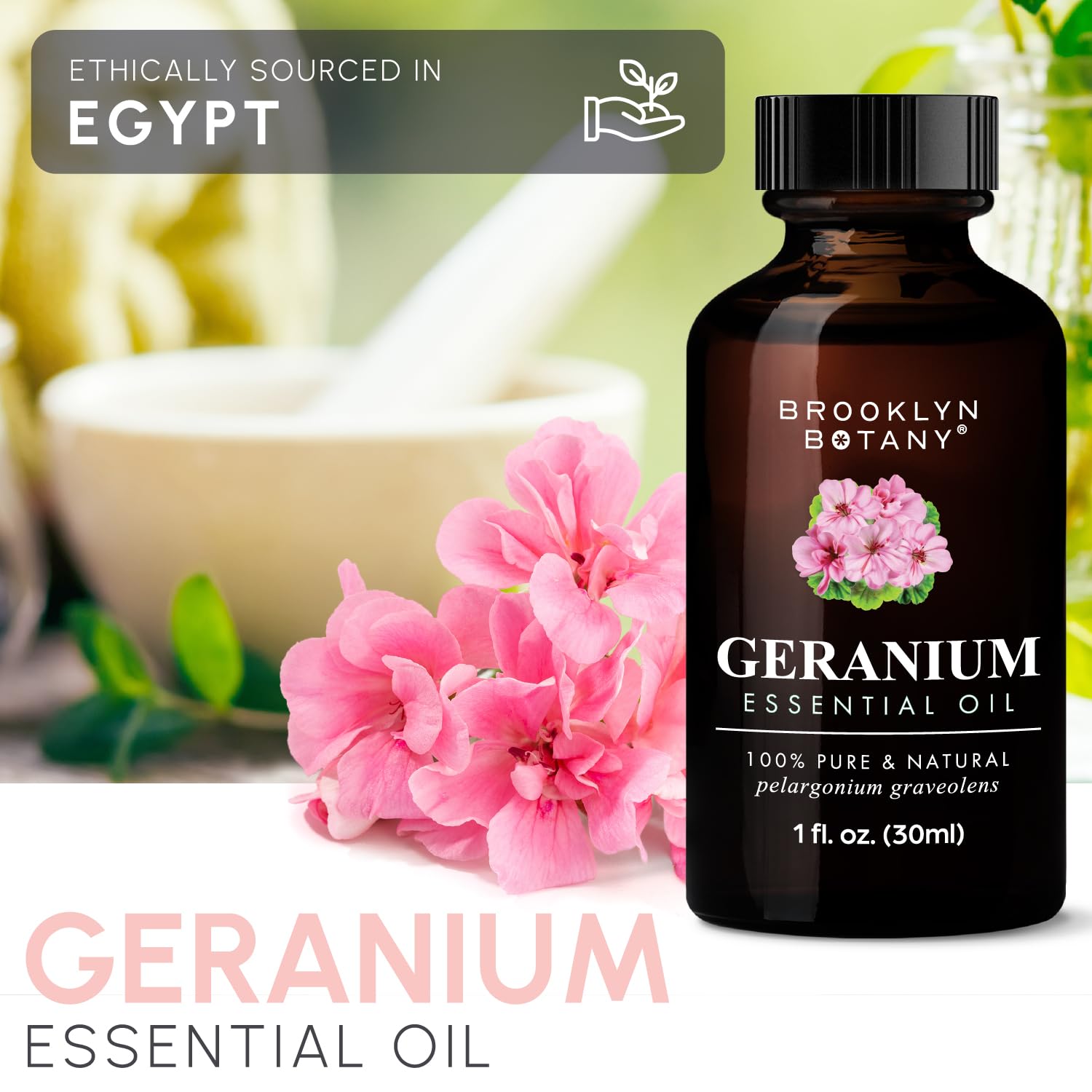 USA-bottled Brooklyn Botany Geranium Oil ensuring local packaging standards