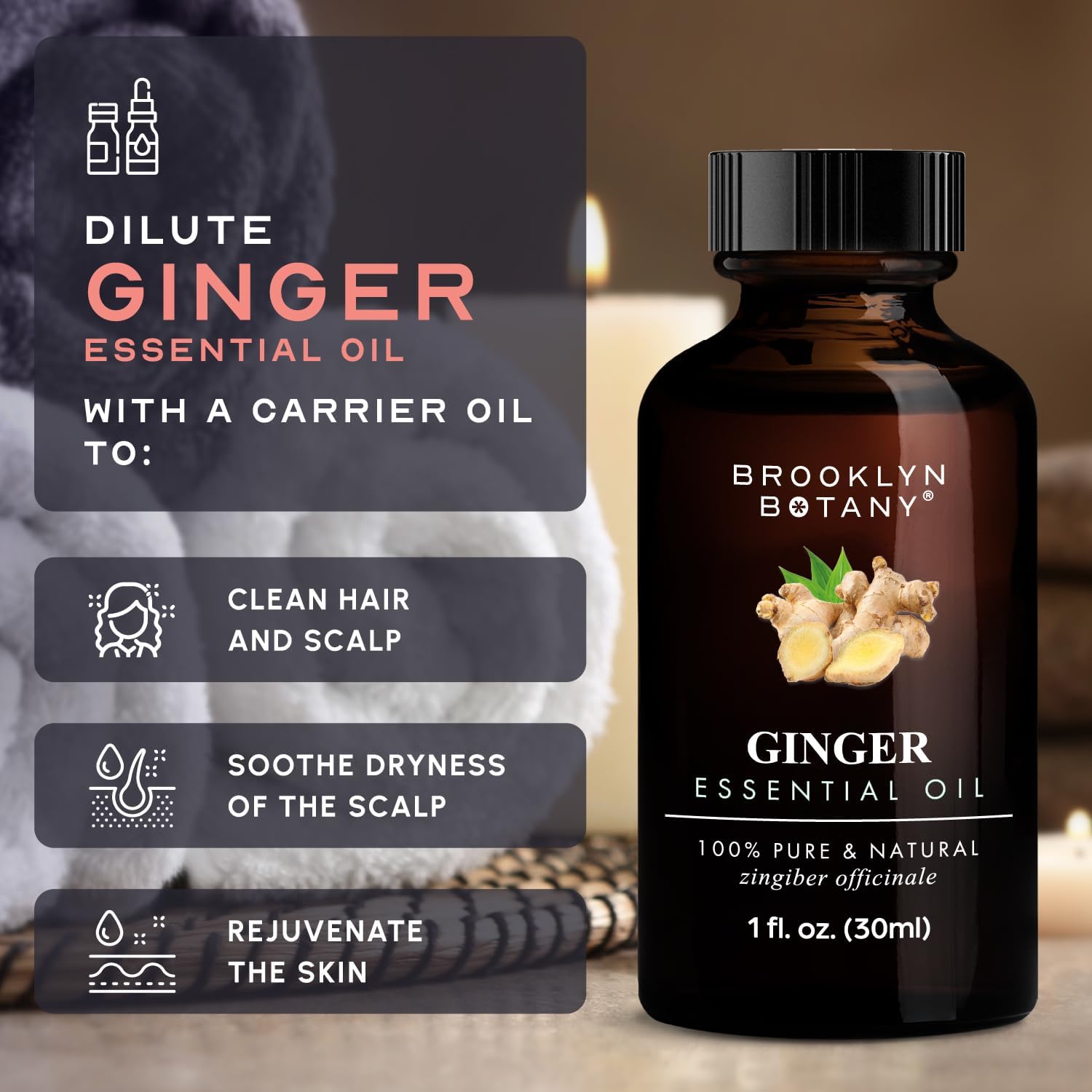 Brooklyn Botany Ginger Oil packaging shows USA bottled quality.