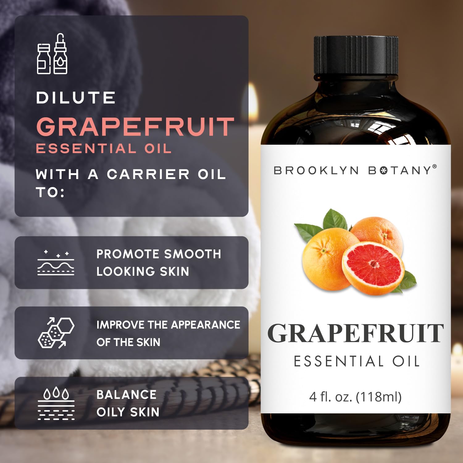 Brooklyn Botany Grapefruit oil blends well with other essential oils for custom scents.