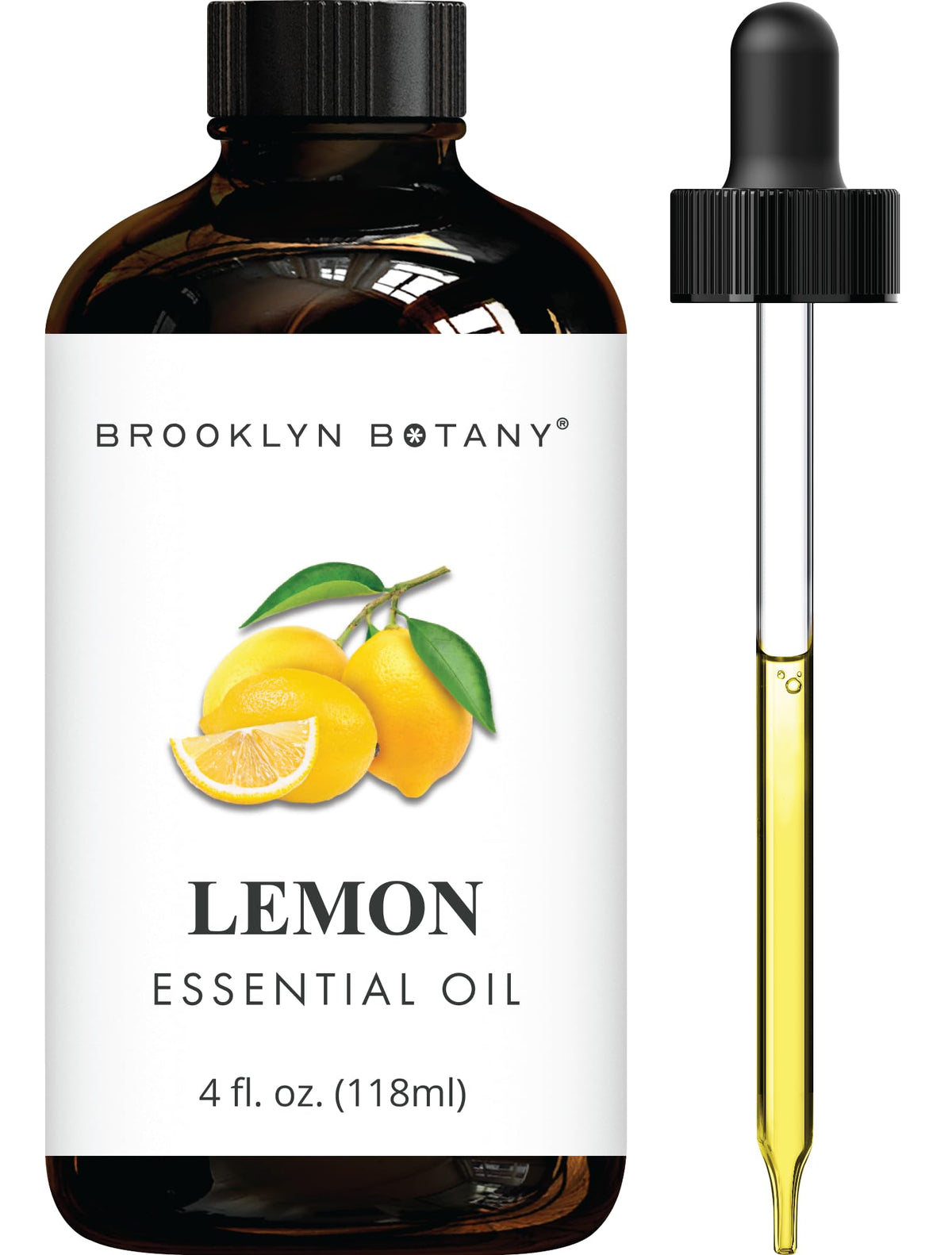 Brooklyn Botany lemon oil in an amber bottle with UV protection.